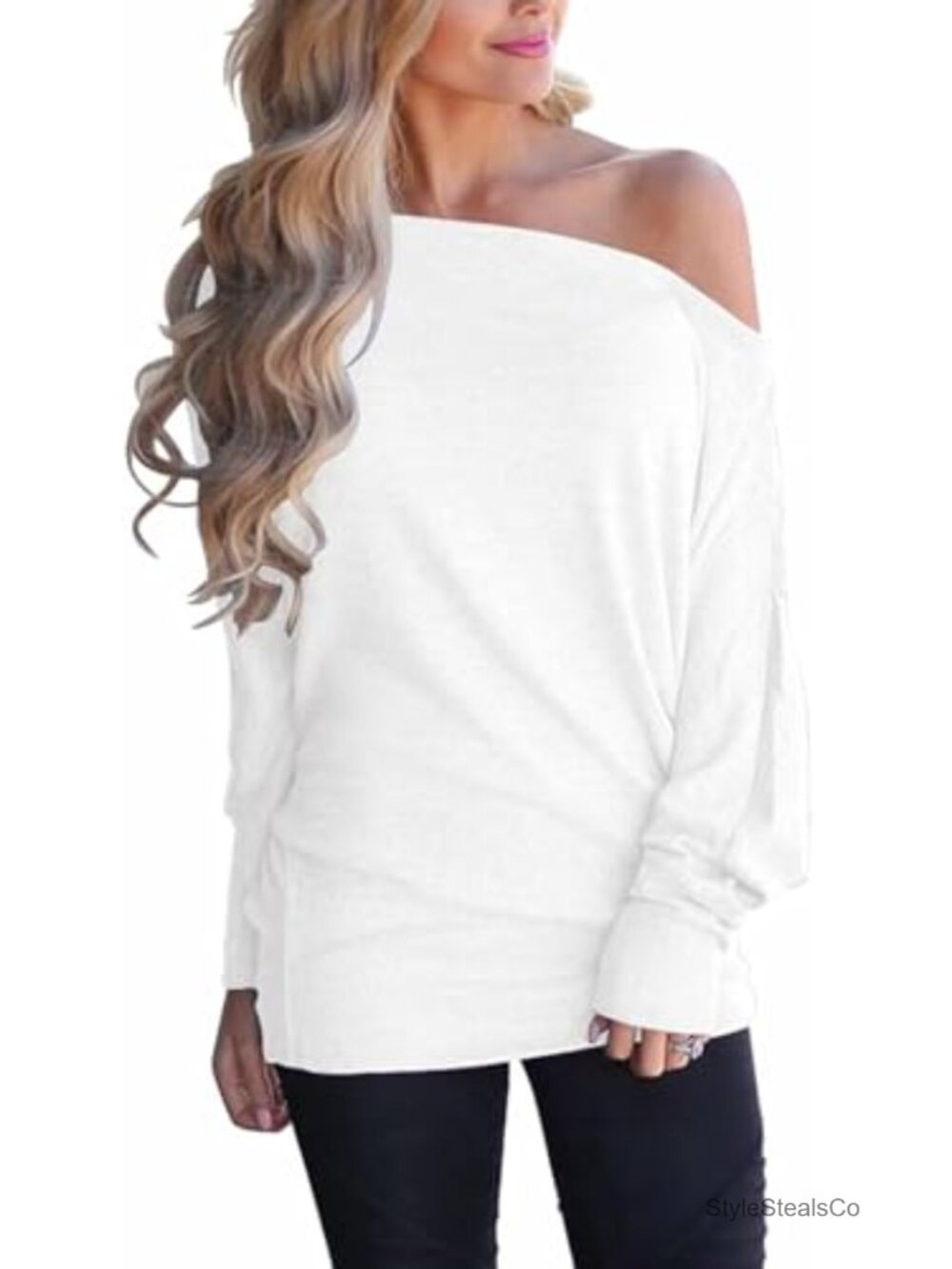 Womens Off Shoulder Batwing Long Sleeve Oversized Tunic Top Casual Fall